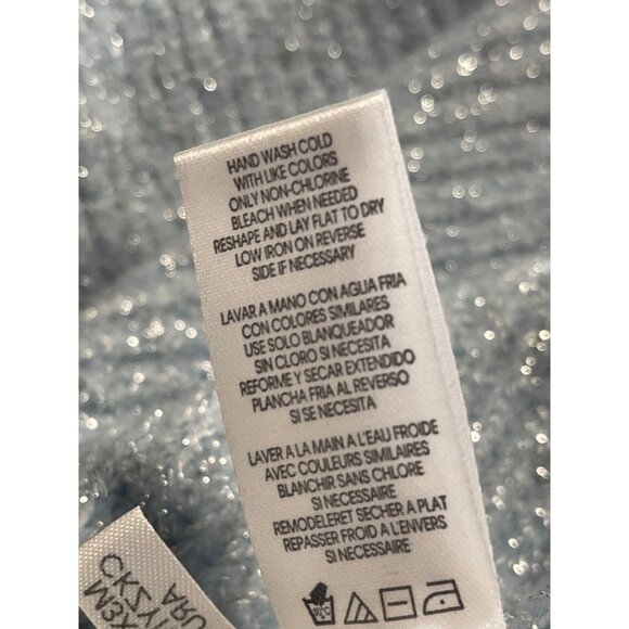 Calvin Klein Sweater Womens Large Ribbed Knit Sweater Blue Metallic Mock Neck - Picture 5 of 5